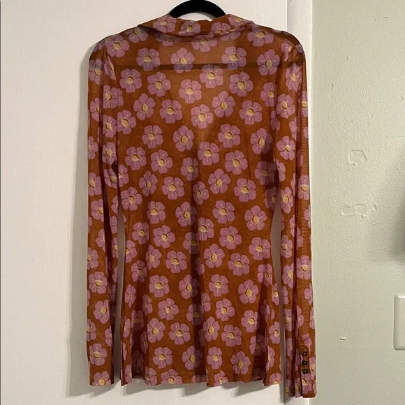 Free People Floral Button-Up Top in Pink and Orange - Picture 5 of 8